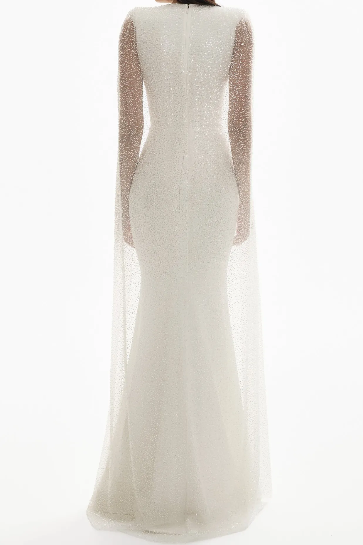 Myra Sequined Cape-Gown In Off-White