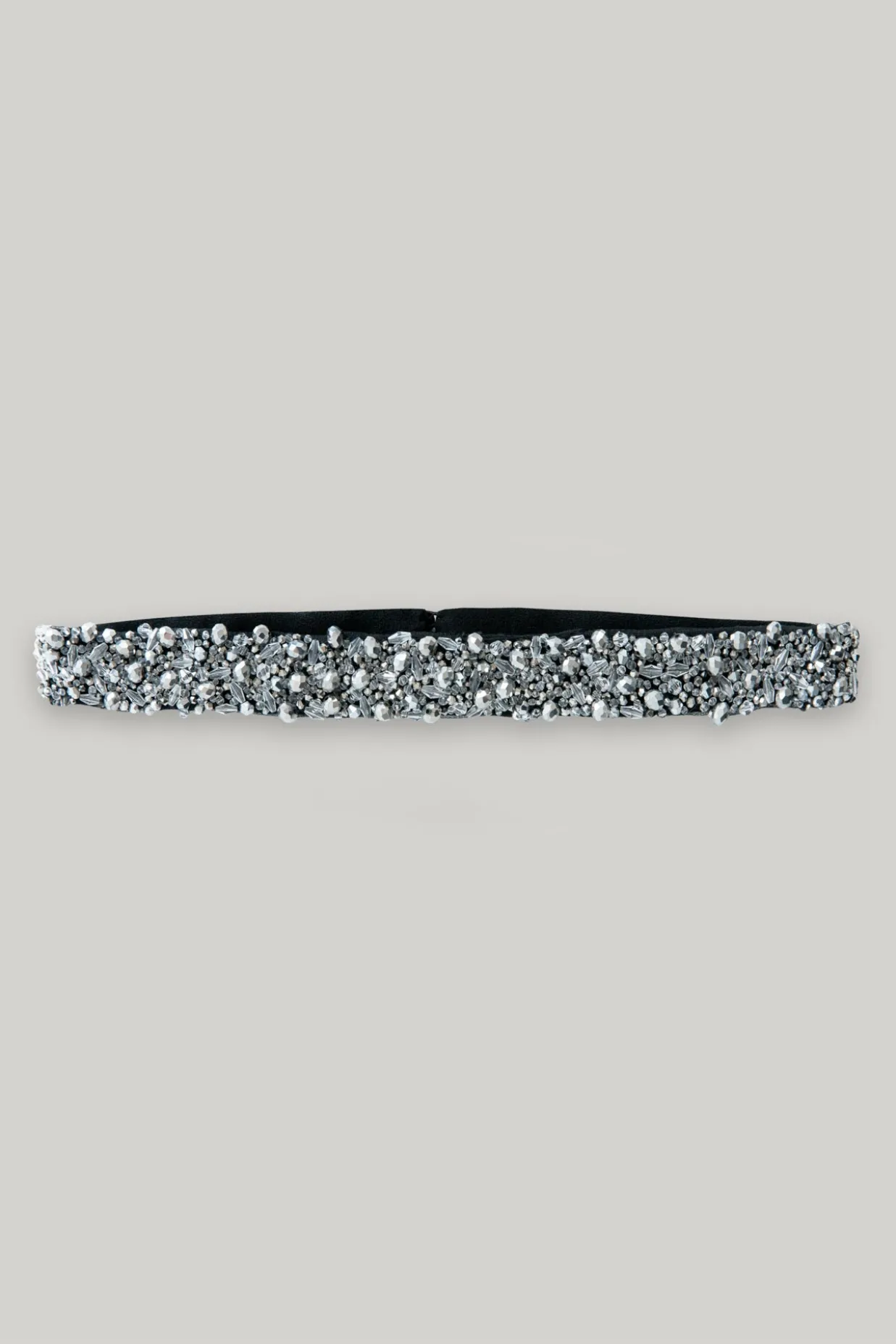 Opulent Crystals Embroidered Black Slim Belt