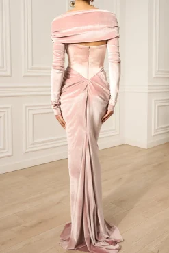 Quinn Long Velvet Gown In Blush