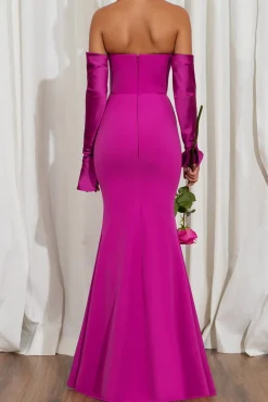 Raven Crepe Long Dress In Magenta