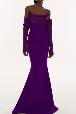 Raven Crepe Long Dress In Royal-Purple