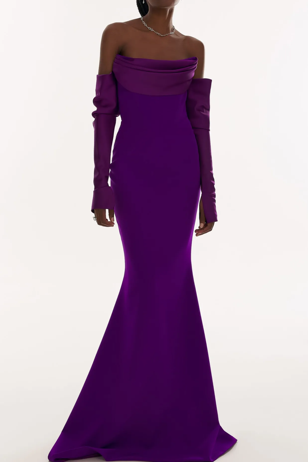 Raven Crepe Long Dress In Royal-Purple