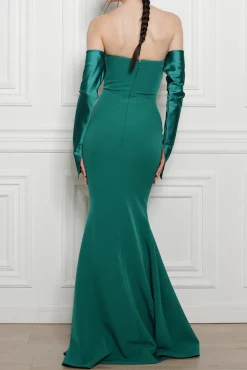 Raven Crepe Long Dress In Persian-Green