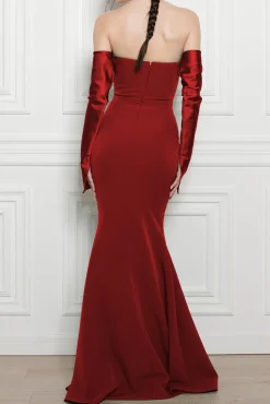 Raven Crepe Long Dress In Ruby-Red