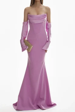 Raven Crepe Long Dress In Lilac