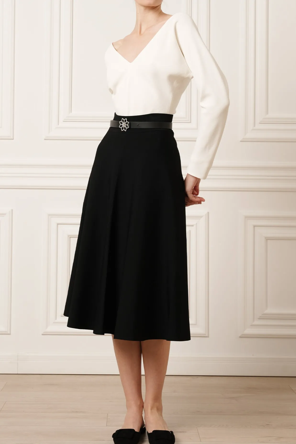 Rea Viscose Jersey Midi Skirt In Black