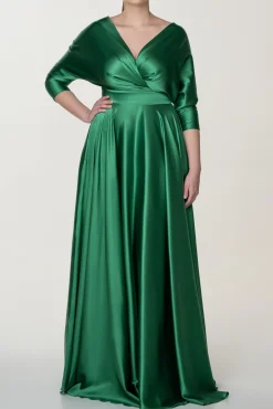 Reese Silk Long Dress In Emerald