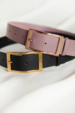 Ripple Aubergine Leather Waist Belt With Rose-Gold Buckle