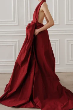Ryder Faille Long Dress In Ruby-Red