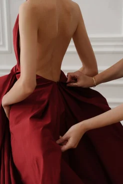 Ryder Faille Long Dress In Ruby-Red
