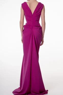 Saara Crepe Long Dress In Sangria