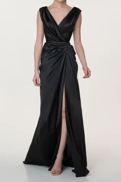 Saara Silk Long Dress In Black