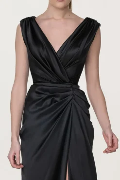 Saara Silk Long Dress In Black