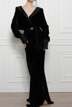 Sabina Velvet Silk Blend Dress In Black