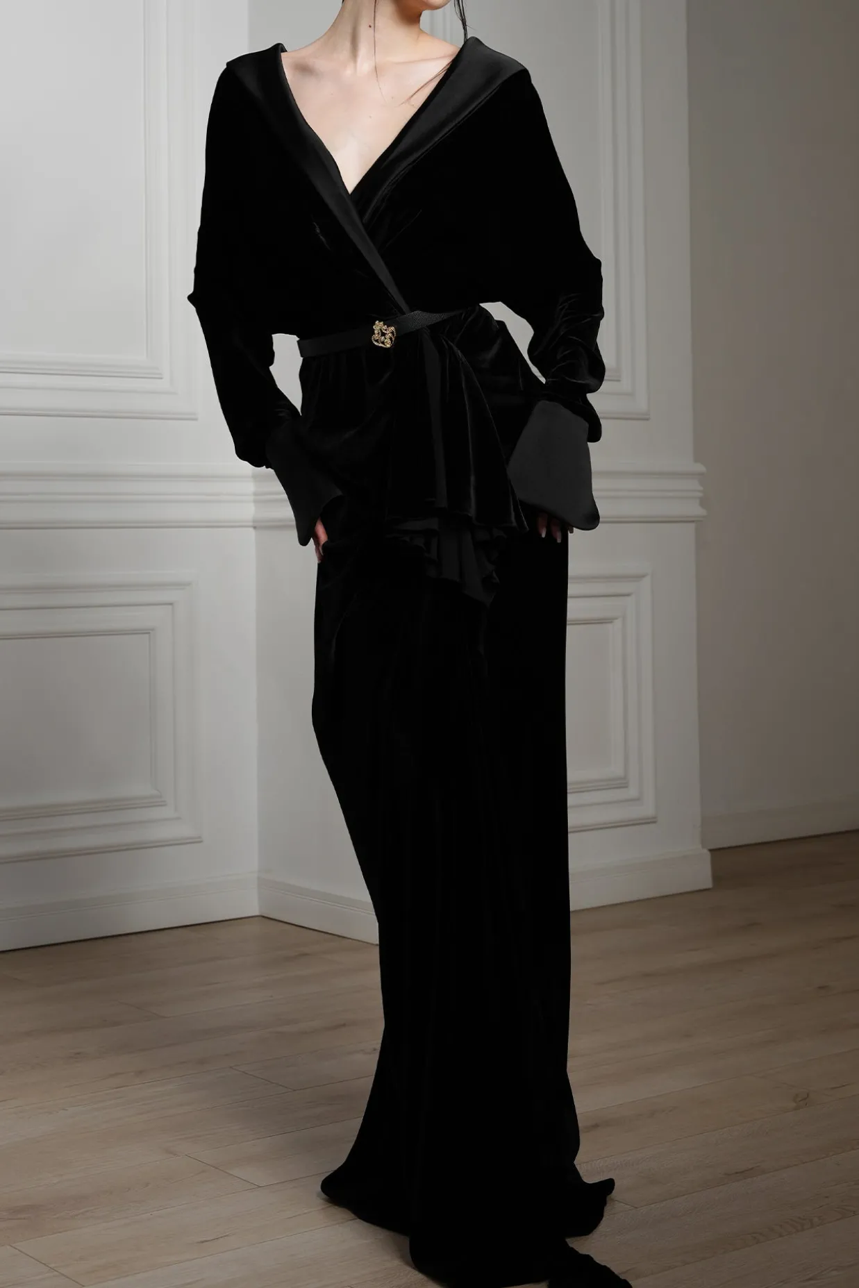 Sabina Velvet Silk Blend Dress In Black