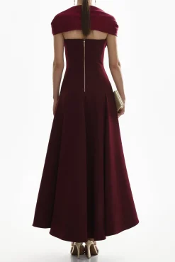 Salma Midi Crepe Dress In Burgundi