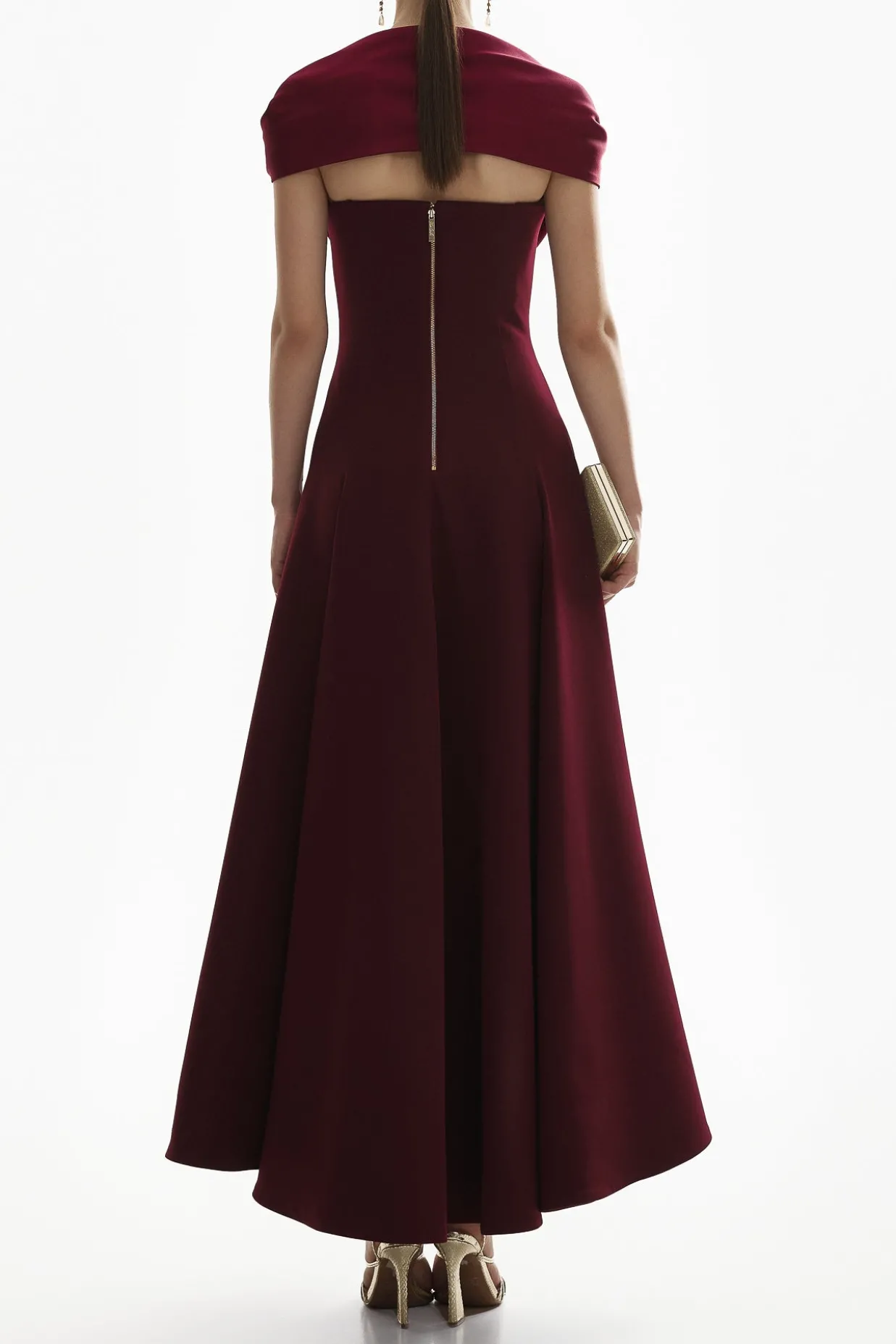 Salma Midi Crepe Dress In Burgundi