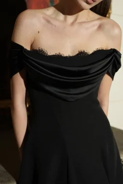 Salma Midi Lace And Crepe Dress In Black