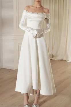 Salma Midi Lace And Crepe Dress In Off-White