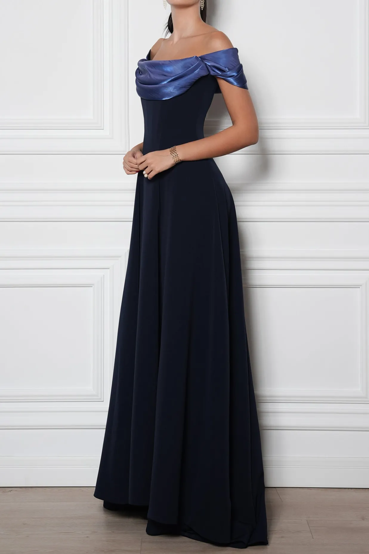 Salma Midnight Blue Crepe Long Dress
