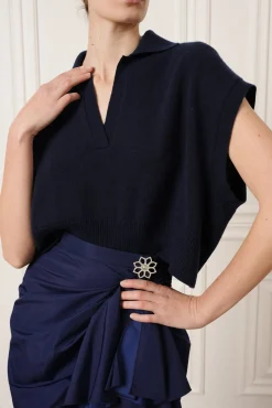 Shiya V-Neck Cashmere Sweater Vest In Neptune