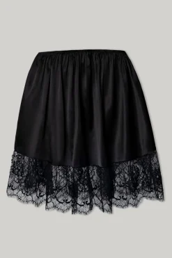 Short Silk Lace Skirt In Black