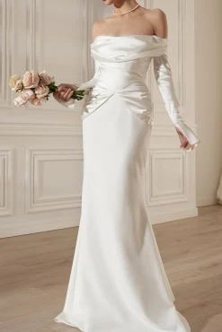 Siri Satin Crepe Long Dress In Ivory