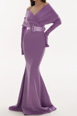 Sofia Dusty Violet Crepe Long Dress