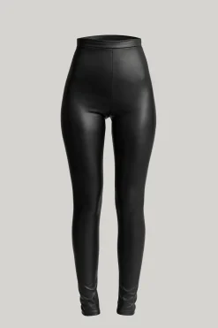 Stretchy Vegan Leather Leggings In Black