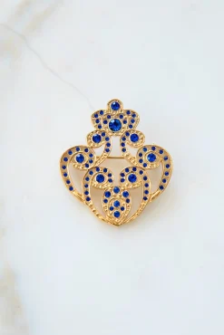The Crown Brooch - Gold With Sapphire Crystals