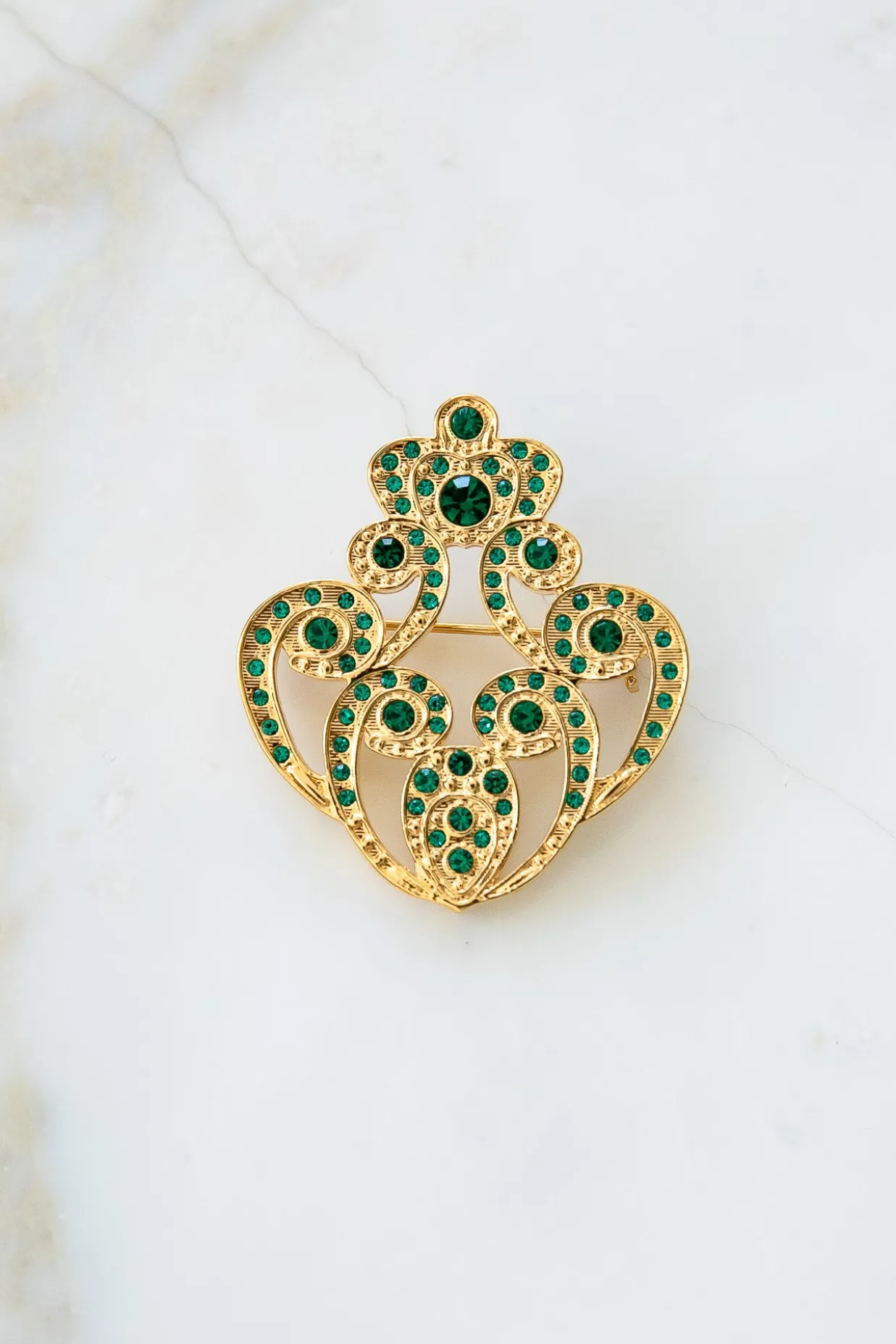 The Crown Brooch - Gold With Emerald Crystals