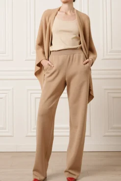Tia Jersey Wool Wide-Leg Pants in Camel