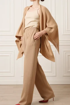 Tia Jersey Wool Wide-Leg Pants in Camel