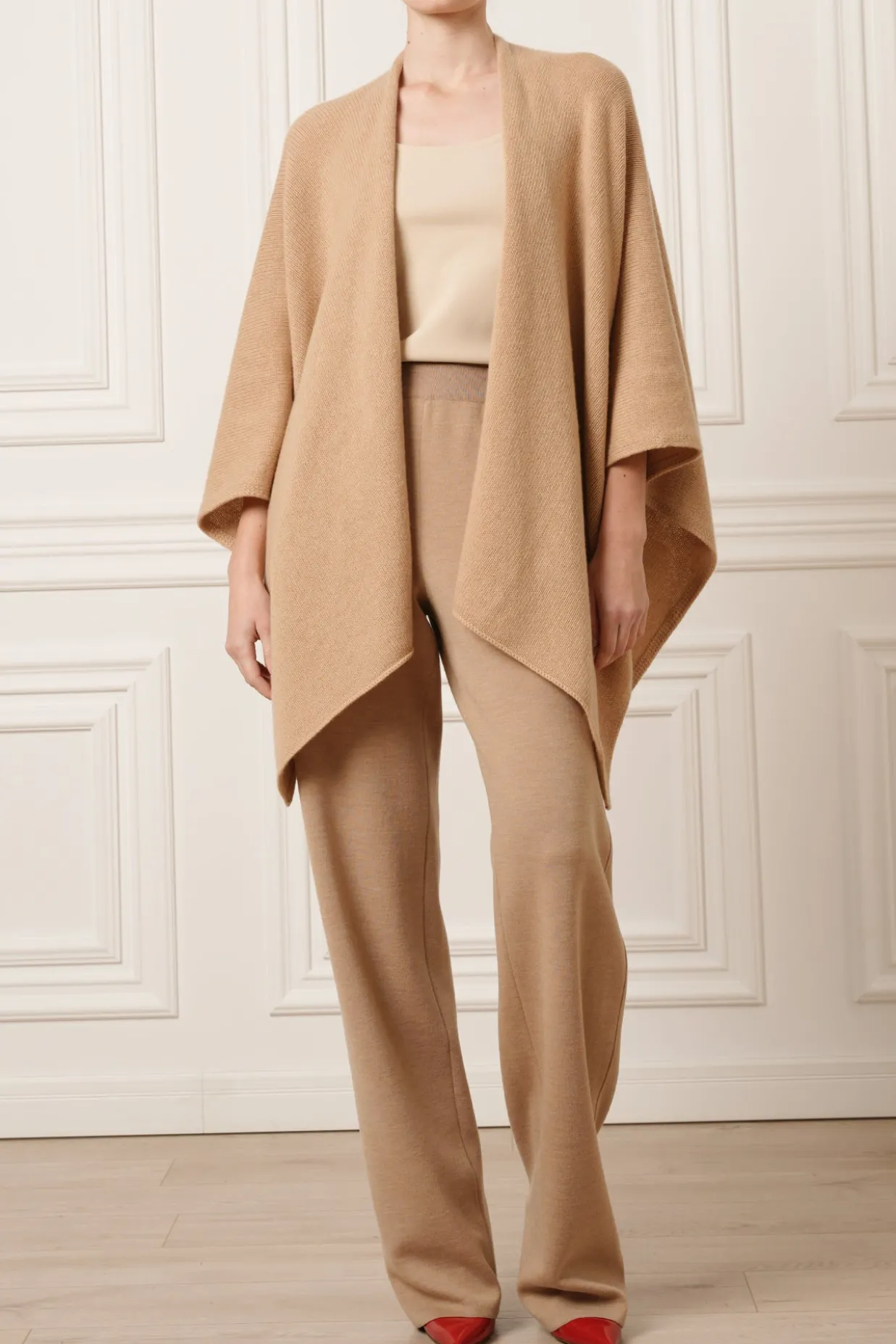 Tia Jersey Wool Wide-Leg Pants in Camel