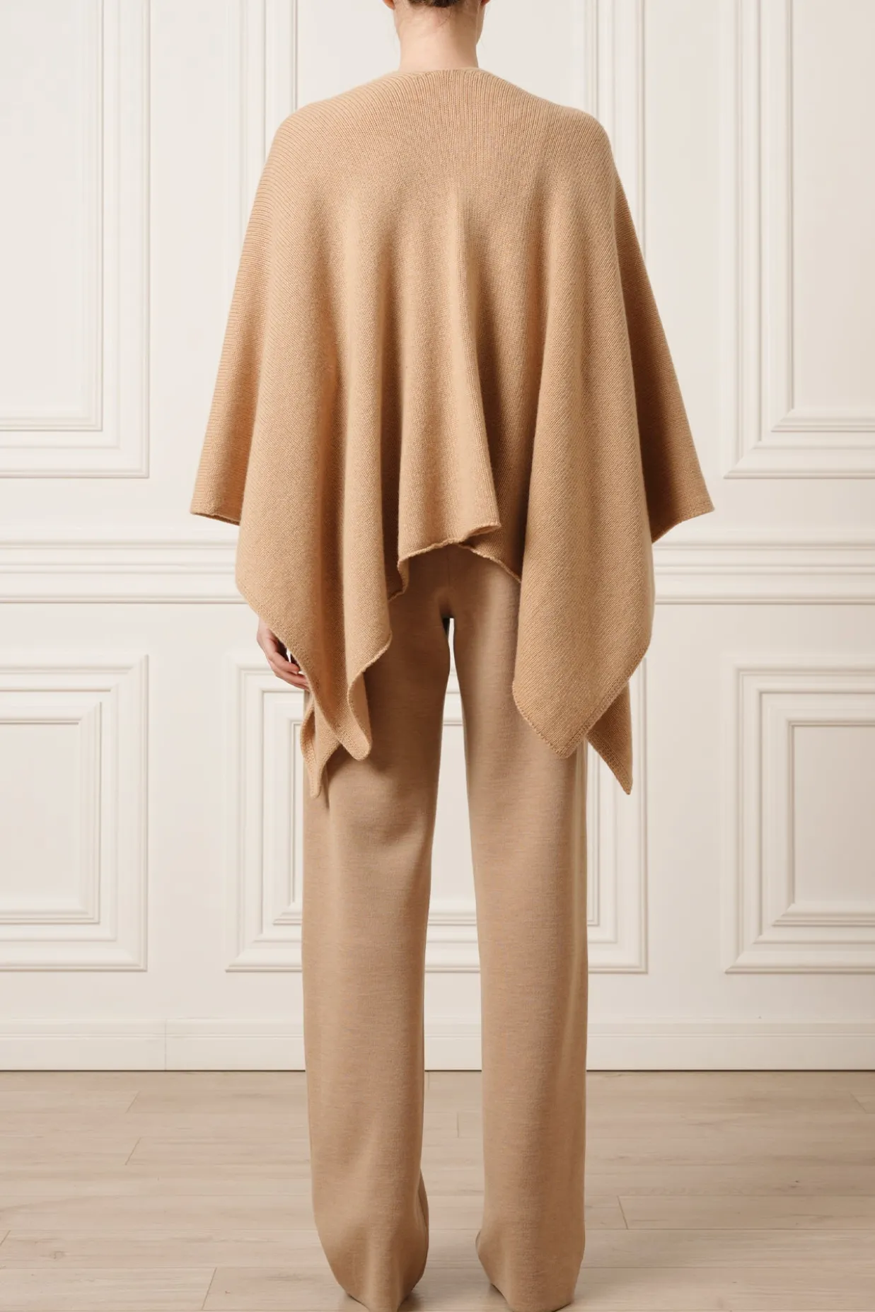 Tia Jersey Wool Wide-Leg Pants in Camel