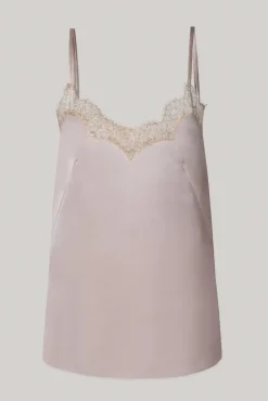 Top Camisole Top in Satin with Lace Insertions In Cipria-Gold