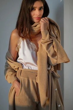 Top Camisole Top in Satin with Lace Insertions In Cipria-Gold