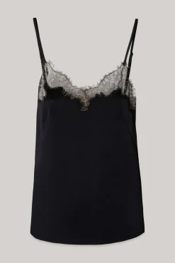 Top Camisole Top in Satin with Lace Insertions In Black-Gold