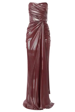 Zaira Glossy Long Dress In Auburn