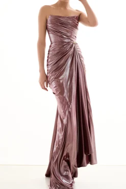 Zaira Glossy Long Dress In Auburn
