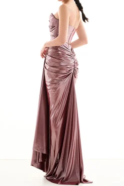 Zaira Glossy Long Dress In Auburn