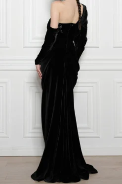 Zeina Long Velvet Gown in Black